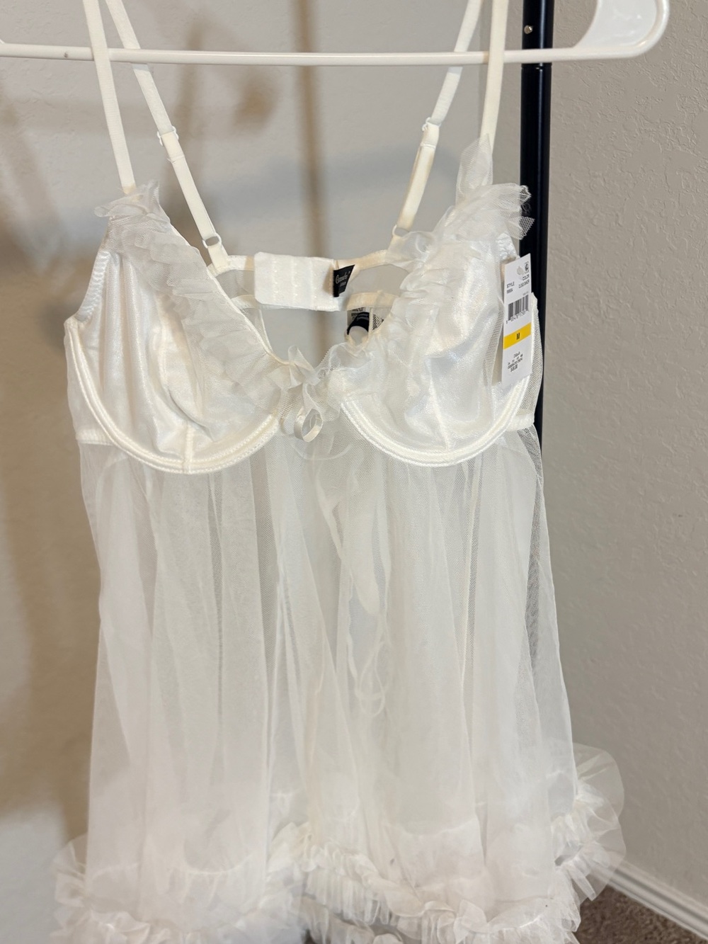 Felina White Sheer Ruffle Babydoll Chemise